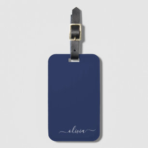 Navy Blue and White Modern Monogram Bagagebricka