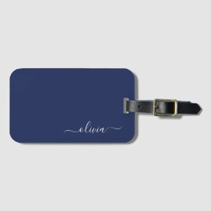 Navy Blue and White Modern Monogram Bagagebricka