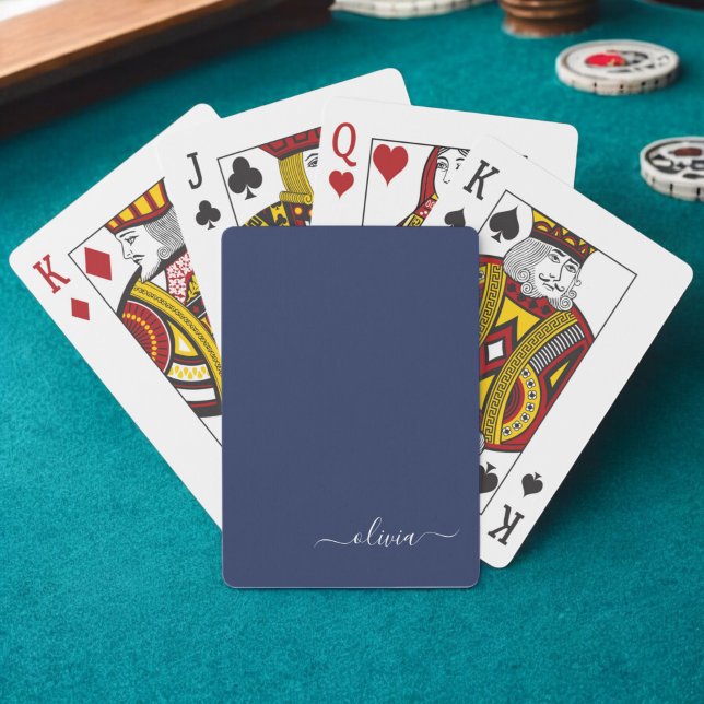 Navy Blue and White Modern Monogram Casinokort (Skapare uppladdad)