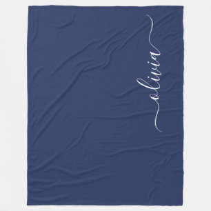 Navy Blue and White Modern Monogram Fleecefilt