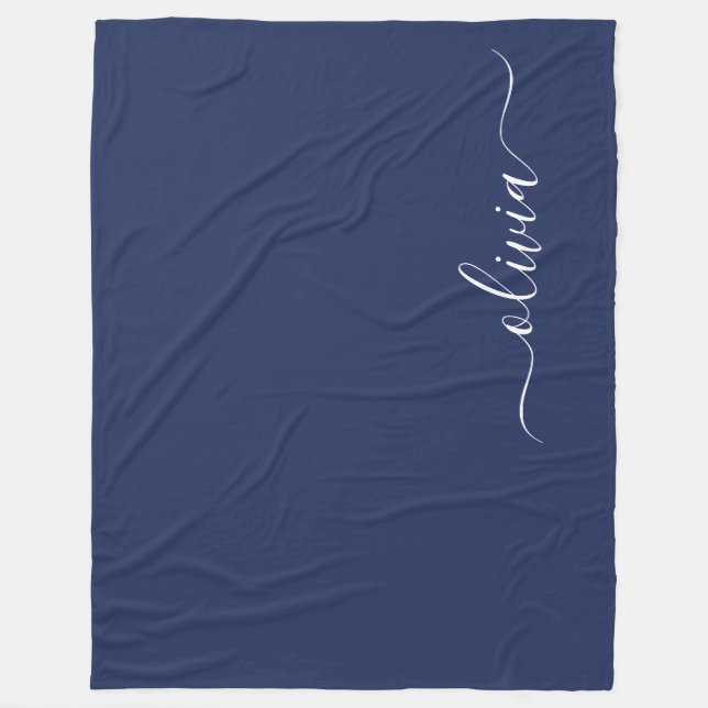Navy Blue and White Modern Monogram Fleecefilt (Framsidan)