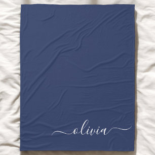 Navy Blue and White Modern Monogram Fleecefilt