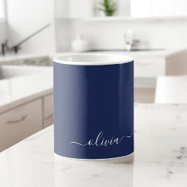 Navy Blue and White Modern Monogram Kaffemugg