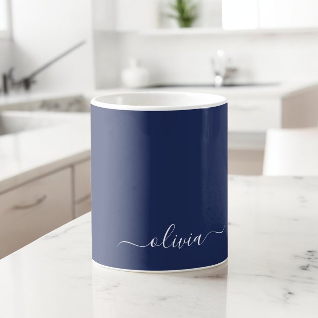 Navy Blue and White Modern Monogram Kaffemugg (Skapare uppladdad)