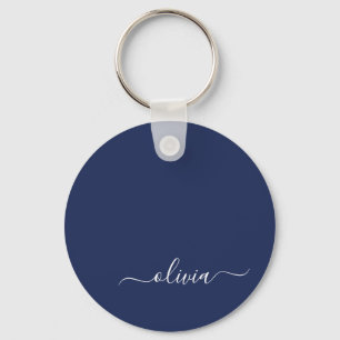 Navy Blue and White Modern Monogram Nyckelring