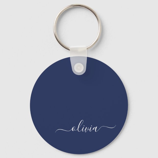 Navy Blue and White Modern Monogram Nyckelring (Framsida)