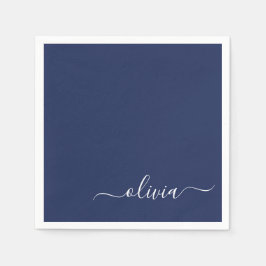 Navy Blue and White Modern Monogram Pappersservett