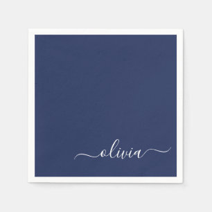Navy Blue and White Modern Monogram Pappersservett