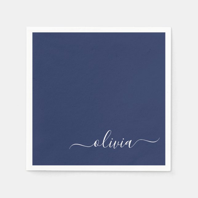 Navy Blue and White Modern Monogram Pappersservett (Framsidan)