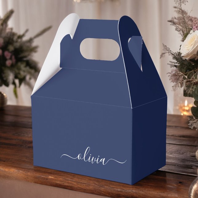 Navy Blue and White Modern Monogram Presentaskar (Skapare uppladdad)