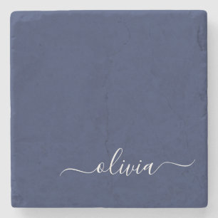 Navy Blue and White Modern Monogram Stenunderlägg