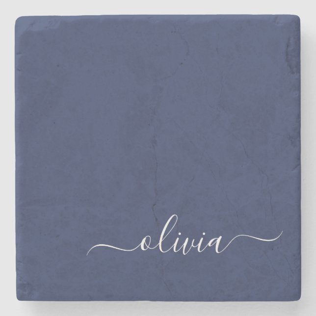 Navy Blue and White Modern Monogram Stenunderlägg (Framsidan)