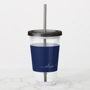Navy Blue and White Modern Monogram Take Away Mugg