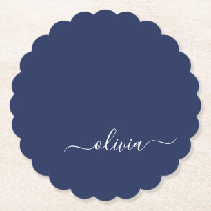 Navy Blue and White Modern Monogram Underlägg Papper
