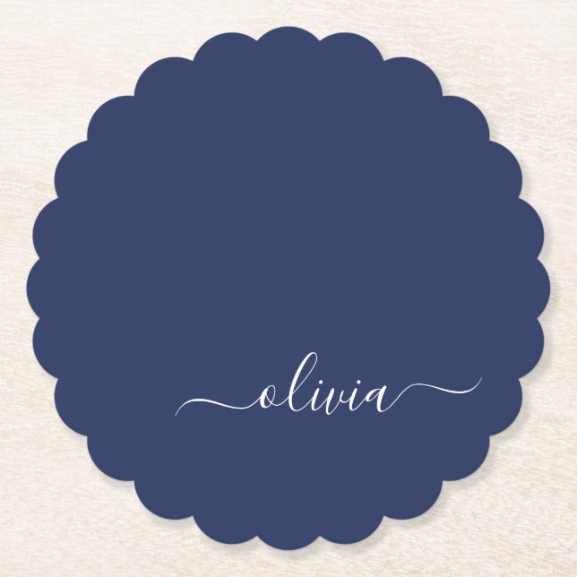 Navy Blue and White Modern Monogram Underlägg Papper (Framsida)