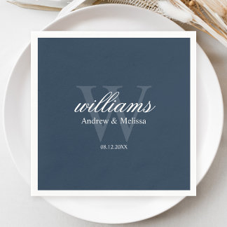 Navy Blue and White Monogram Wedding Pappersservett