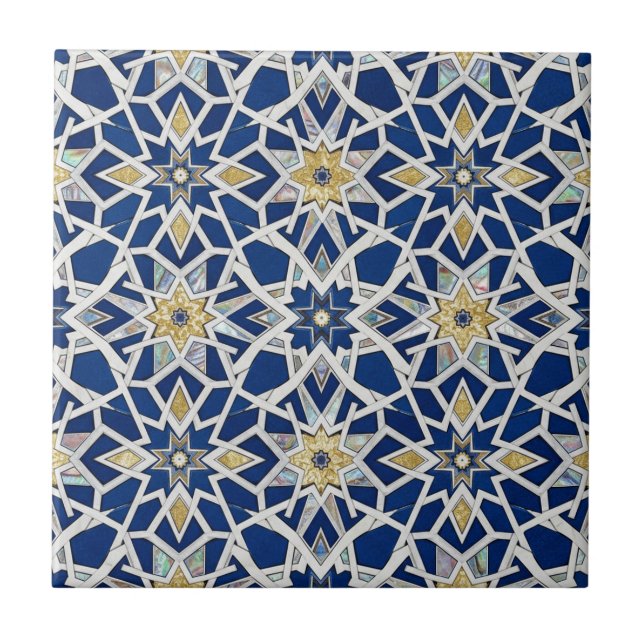 Navy Blue and White Moroccan Zellige Mosaic  Kakelplatta (Framsidan)