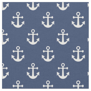 Navy Blue and White Nautical Anchors Mönster Tyg