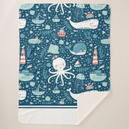 Navy Blue and White Nautical Ocean Mönster Boy