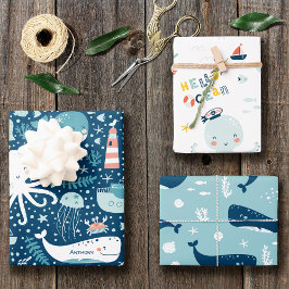 Navy Blue and White Nautical Ocean Mönster Boy