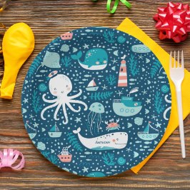 Navy Blue and White Nautical Ocean Mönster Boy