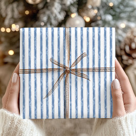 Navy Blue and White Stripe Coastal Christmas Presentpapper