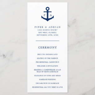 Navy Blue Ankar Monogram Marin Bröllop Program