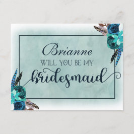 Navy Blue & Aqua Boho blir min Bridesmaid Inbjudningar