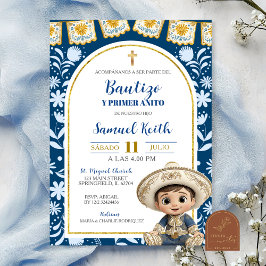 Navy Blue Arch Cielito Lindo Baptism 1st Birthday Inbjudningar