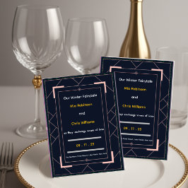 Navy Blue Art Deco Rose Gold Geometric Wedding Inbjudningar