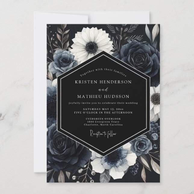 Navy Blue Atmospheric Winter Wedding Inbjudningar (Framsida)