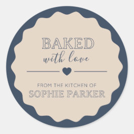 Navy Blue Baked With Love Simple Scallop Sticker Runt Klistermärke