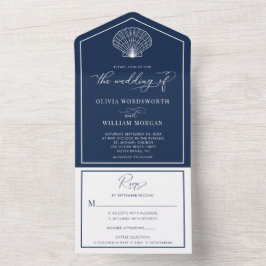 Navy Blue Beach Seashell Kustal Bröllop