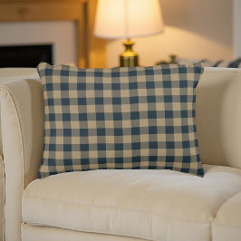 Navy Blue Beige Buffalo Play Rustic Mönster Decor Prydnadskudde