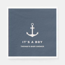 Navy Blue Beige Nautical Anchor Baby Shower Pappersservett