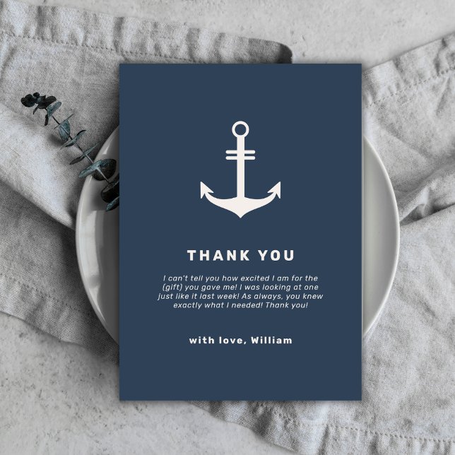Navy Blue Beige Nautical Anchor Baby Shower Tack Kort (Navy Blue Beige Nautical Anchor Baby Shower Thank You Card)