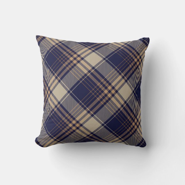 Navy Blue Beige Tartan Play Argyle Mönster Kudde (Framsida)