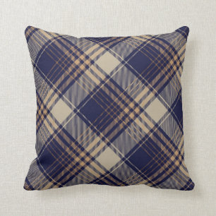 Navy Blue Beige Tartan Play Argyle Mönster Kudde