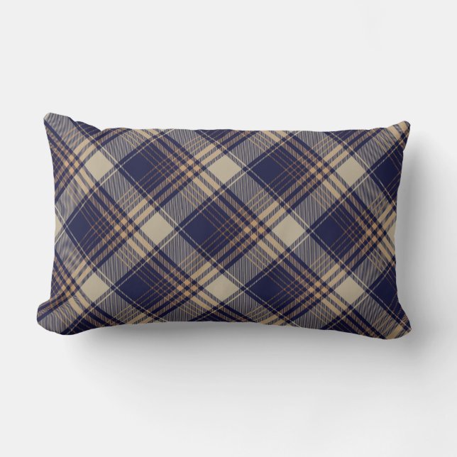 Navy Blue Beige Tartan Play Argyle Mönster  Lumbarkudde (Framsida)