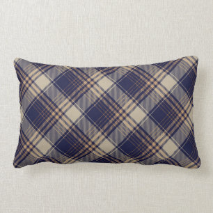 Navy Blue Beige Tartan Play Argyle Mönster Lumbarkudde