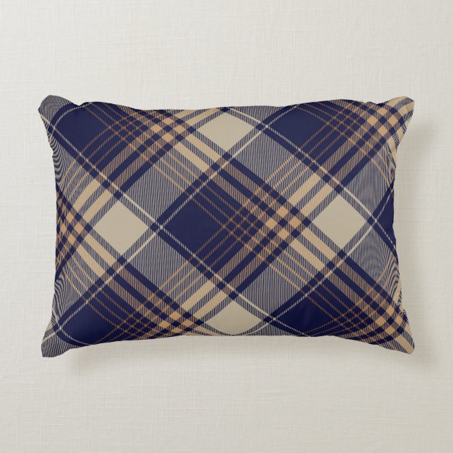 Navy Blue Beige Tartan Play Argyle Mönster Prydnadskudde (Framsidan)