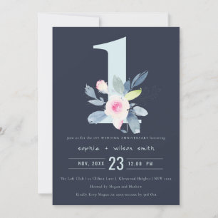 NAVY BLUE-BLOMMIGT 1 ÅRSÅR INBJUDNINGAR