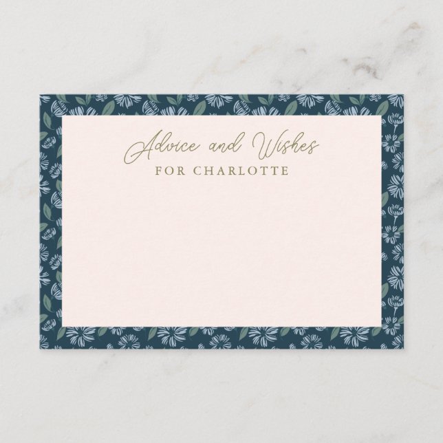 Navy Blue Blommigt Baby Shower Adapter Tilläggskort (Framsida)