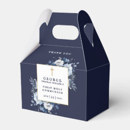 Navy Blue Blommigt Boho Heliga Communion Presentaskar