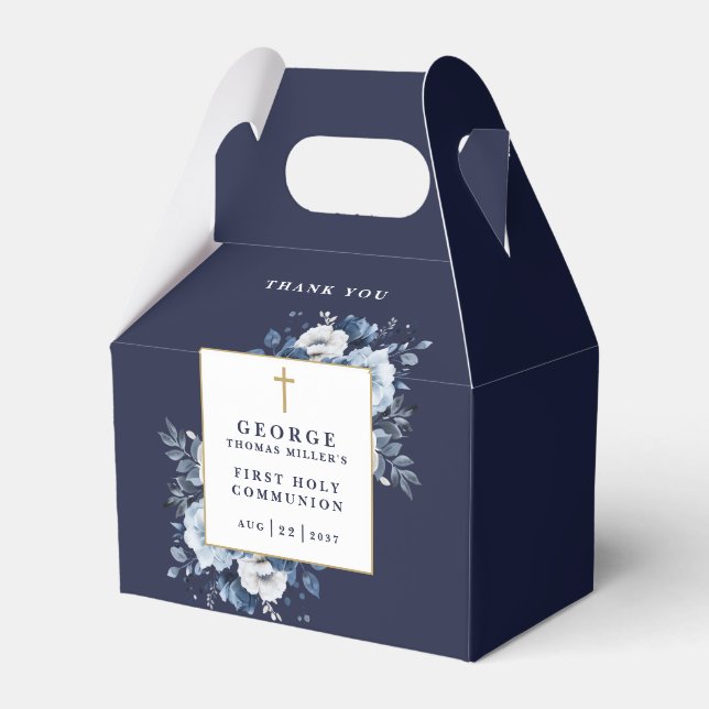 Navy Blue Blommigt Boho Heliga Communion Presentaskar (Baksidan Sidan)