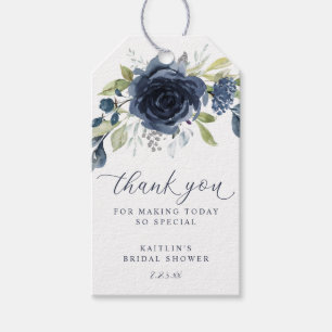 Navy Blue Blommigt Botanical Möhippa Favor Presentetikett