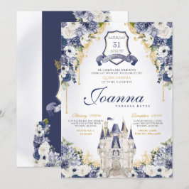 Navy Blue Blommigt Princess Castle Royal Quince Inbjudningar