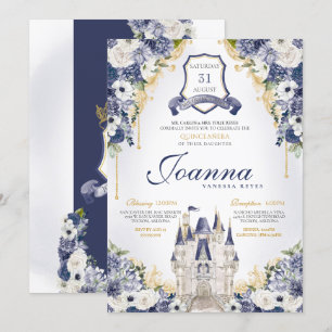 Navy Blue Blommigt Princess Castle Royal Quince Inbjudningar