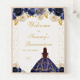 Navy Blue Blommigt Princess Quinceañera Välkommen Poster