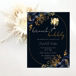 Navy Blue Blommor Brunch & Bubbly Bröllopsdusch Inbjudningar